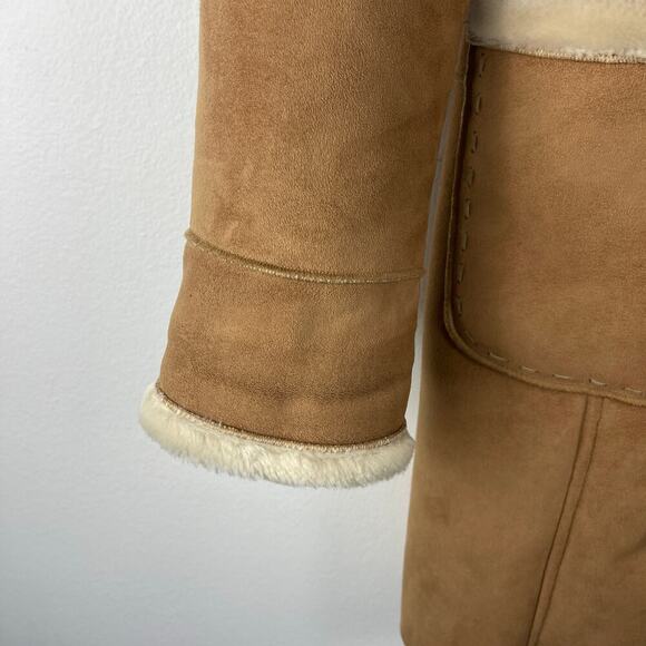 Talbots Camel Faux Suede Shearling Hooded Coat Penny Lane Jacket Women's Medium - Picture 7 of 12